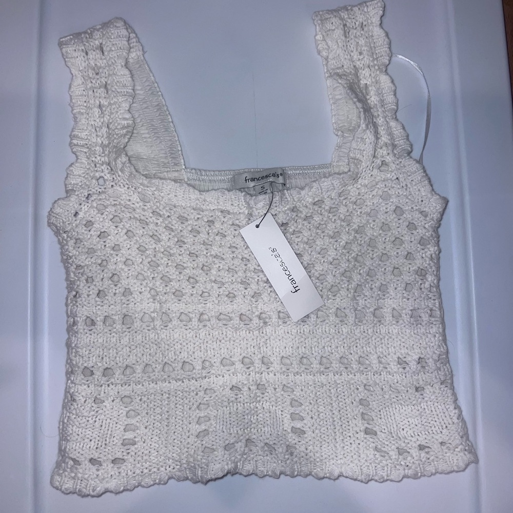 Francesca's Collections Cream Crochet Tank Top